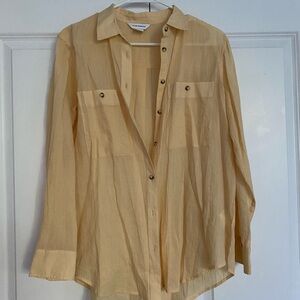 Club Monaco Yellow Linen Long Button Front Shirt, Size S